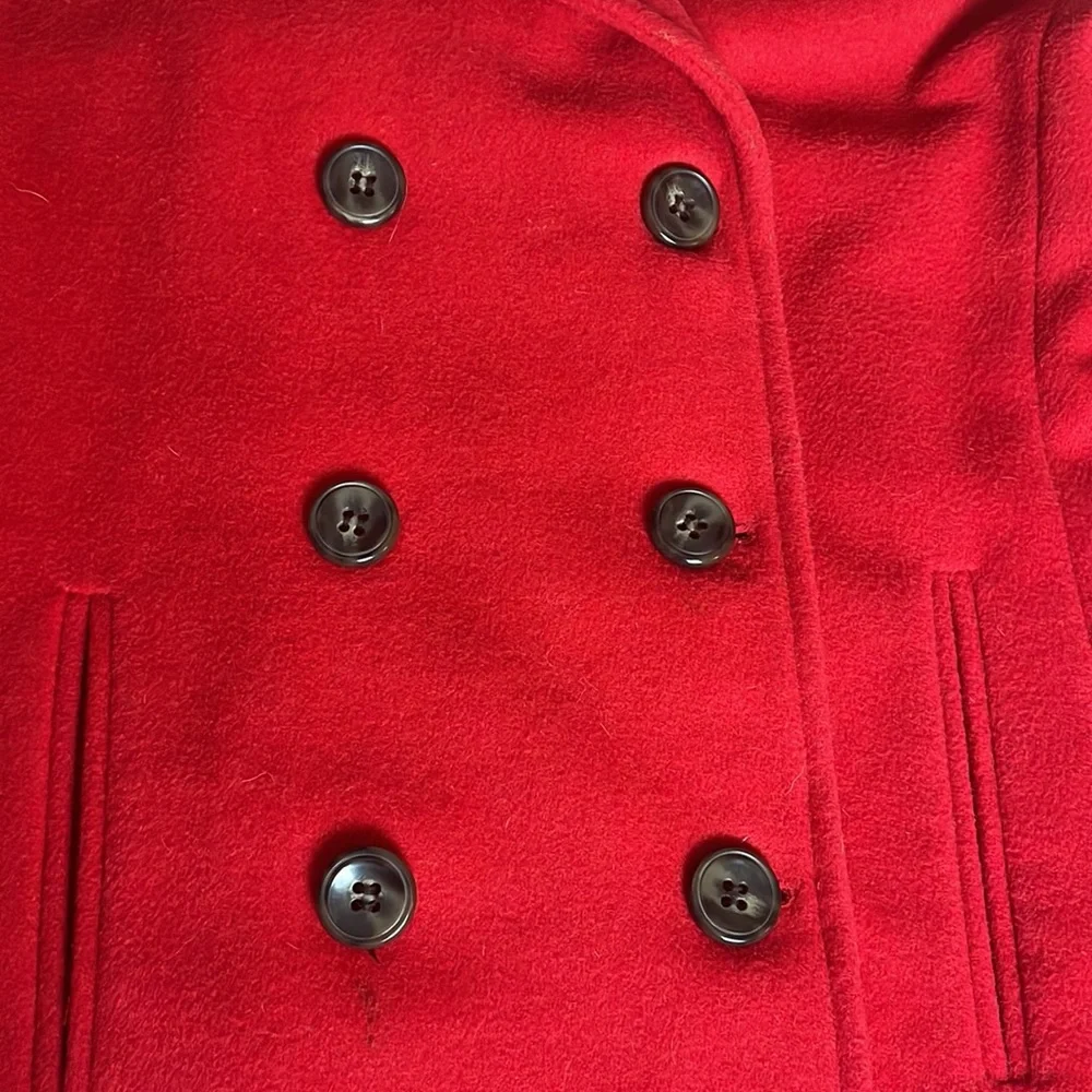 St. Johns Bay Red Wool Coat- front pockets- interior lining pocket- size Large - Picture 10 of 16